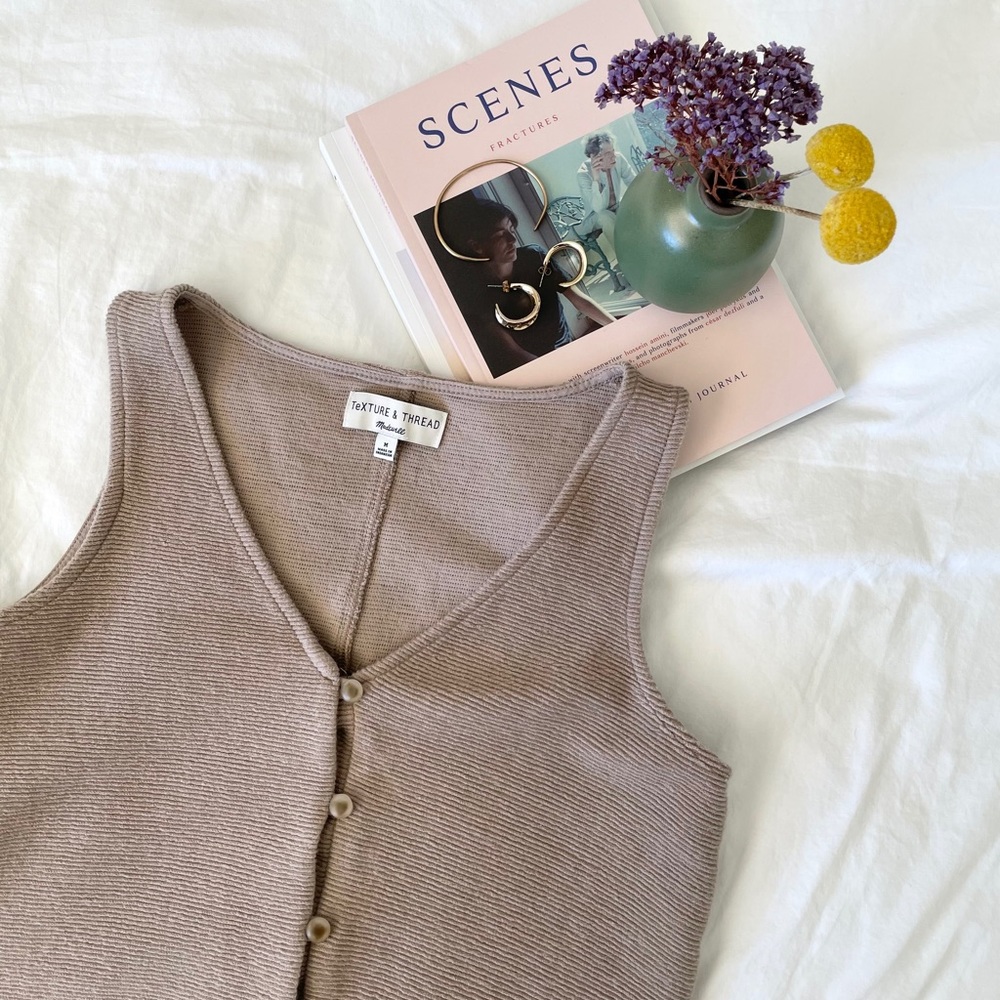 Madewell Texture & Thread Button Front Tie Top (M)